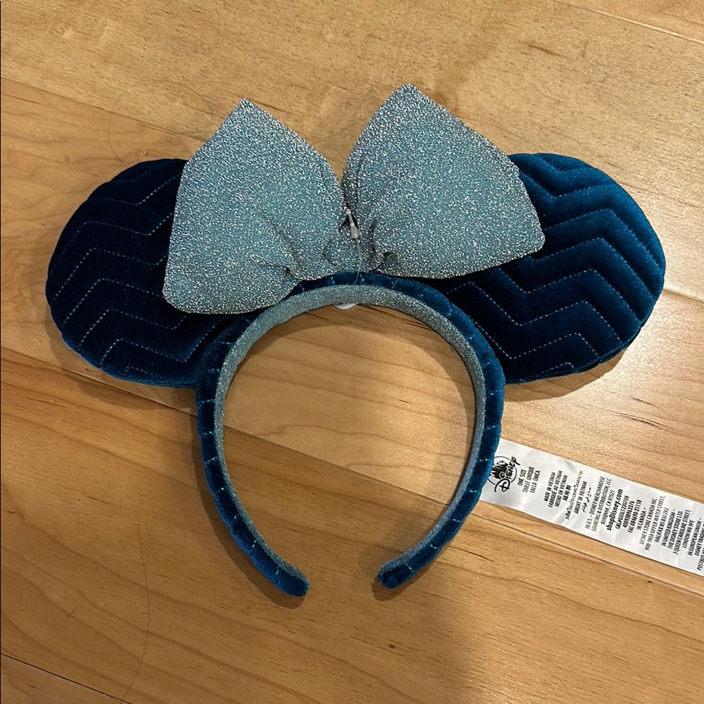 Disney Teal Velvet Mickey Ears with Glittery Bow